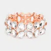 Fashnzfab Floral Teardrop Glass Crystal Stretch Evening Bracelet Clear, Rose Gold In Multi