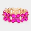 Fashnzfab Floral Teardrop Glass Crystal Stretch Evening Bracelet Fuchsia, Gold In Multi