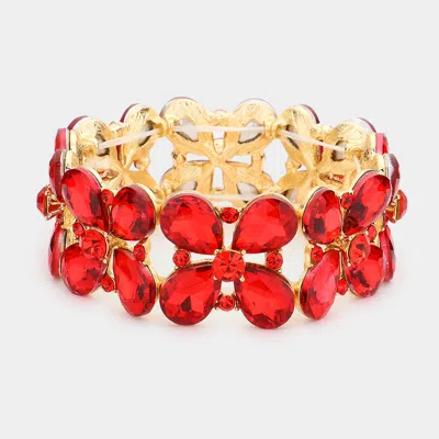 Fashnzfab Floral Teardrop Glass Crystal Stretch Evening Bracelet Gold, Siam In Multi