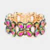 Fashnzfab Floral Teardrop Glass Crystal Stretch Evening Bracelet Vitrail Medium In Gold