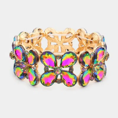 Fashnzfab Floral Teardrop Glass Crystal Stretch Evening Bracelet Vitrail Medium In Gold