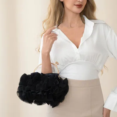 Fashnzfab Floral Top Handle Evening Clutch Crossbody Bag In Black