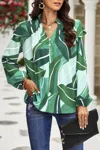 Fashnzfab Floral V Neck Button Ruffle Long Sleeve Top