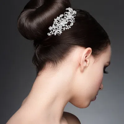 Fashnzfab Floral Vine Design Rhinestone Paved Hair Comb In Metallic