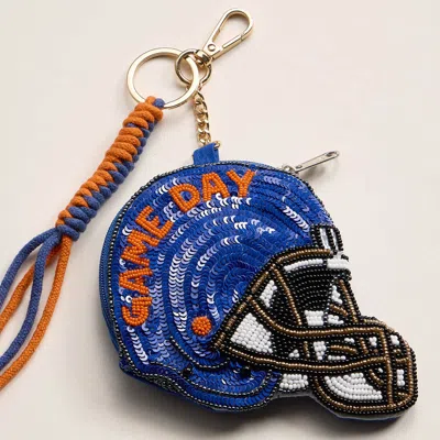 Fashnzfab Florida State Game Day Football Helmet Sequin Seed Beaded Knot Keychain Mini Pouch Bag In Blue