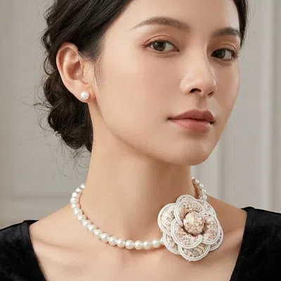 Fashnzfab Flower Accent Pearl Beaded Choker Necklace In Multi