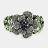 Fashnzfab Flower Accented Colored Metal Leaf Hinged Evening Bracelet Black In Black
