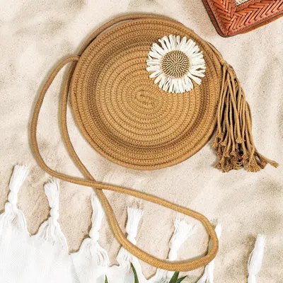 Fashnzfab Flower Accented Round Crossbody Bag In Green