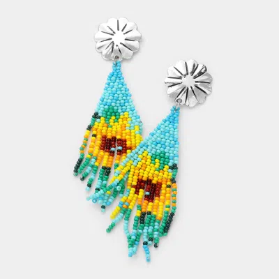 Fashnzfab Flower Accented Seed Beaded Fringe Earrings In Green