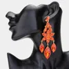 Fashnzfab Flower Accented Triple Marquise Stone Link Dangle Evening Earrings - Gold, Orange In Orange