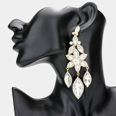 Fashnzfab Flower Accented Triple Marquise Stone Link Dangle Evening Earrings - Gold In Silver