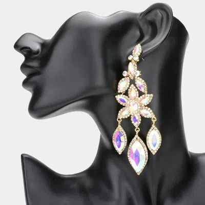 Fashnzfab Flower Accented Triple Marquise Stone Link Dangle Evening Earrings In Gold