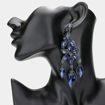 Fashnzfab Flower Accented Triple Marquise Stone Link Dangle Evening Earrings In Blue
