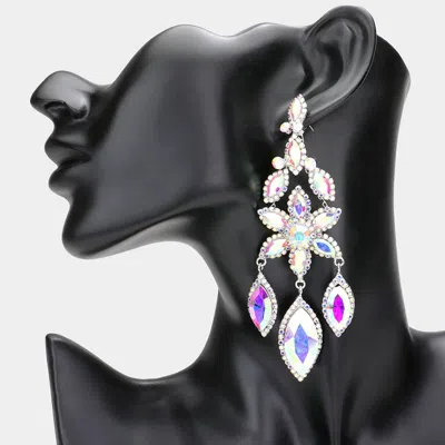 Fashnzfab Flower Accented Triple Marquise Stone Link Dangle Evening Earrings In Multi