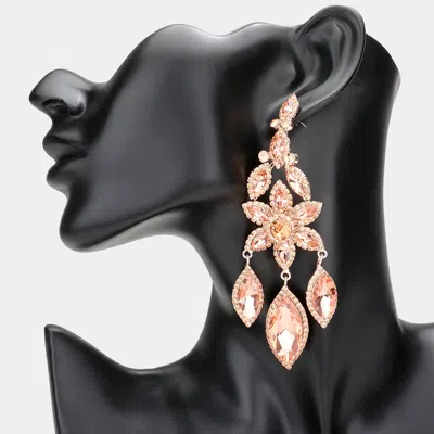 Fashnzfab Flower Accented Triple Marquise Stone Link Dangle Evening Earrings In Pink