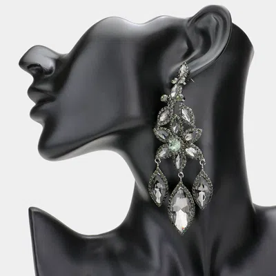 Fashnzfab Flower Accented Triple Marquise Stone Link Dangle Evening Earrings In Silver