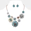 Fashnzfab Flower And Leaf Metal Garden Bib Necklace In Blue