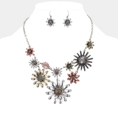Fashnzfab Flower And Leaf Metal Garden Bib Necklace In Multi