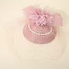 Fashnzfab Flower Bead Feather Netting Pearl Accented Fascinator / Headband In Pink