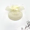 Fashnzfab Flower Bead Feather Netting Pearl Accented Fascinator / Headband In White