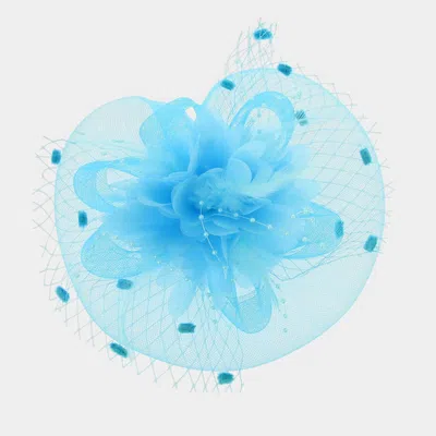 Fashnzfab Flower Bead Feather Netting Satin Top Fascinator Headband In Blue