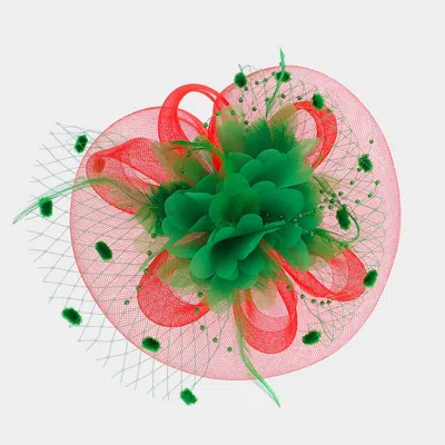 Fashnzfab Flower Bead Feather Netting Satin Top Fascinator Headband In Pink