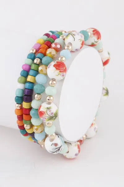 Fashnzfab Flower Beaded Bracelet In Blue