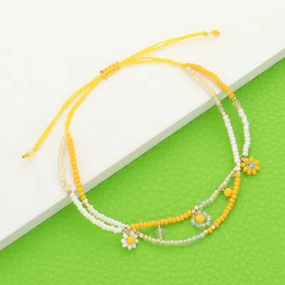 Fashnzfab Flower Beaded Cinch Pull Tie Bracelet Gold, Yellow In Green
