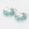 Fashnzfab Flower Beaded Hoop Earrings In Blue