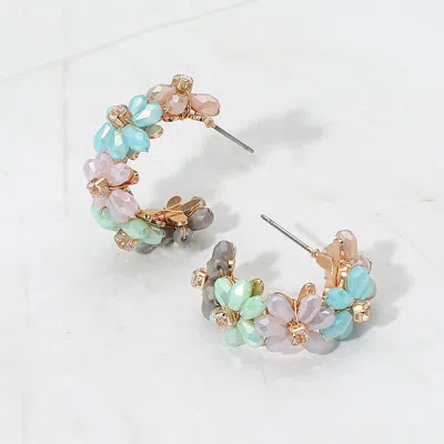 Fashnzfab Flower Beaded Hoop Earrings In Gold