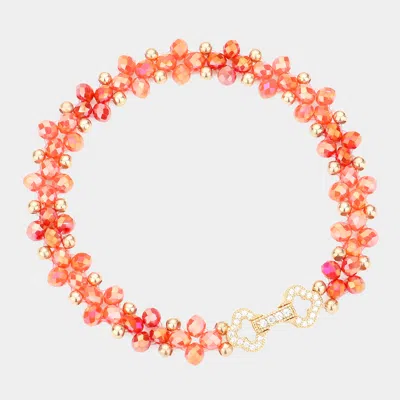 Fashnzfab Flower Beaded Stretch Bracelet Coral In Pink