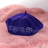 Fashnzfab Flower Bling Studded Beret Hat In Blue