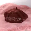 Fashnzfab Flower Bling Studded Beret Hat In Brown