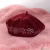Fashnzfab Flower Bling Studded Beret Hat In White