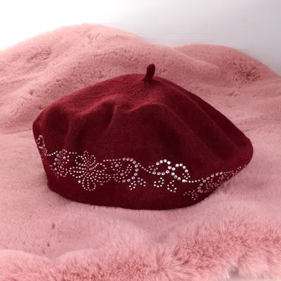 Fashnzfab Flower Bling Studded Beret Hat In White