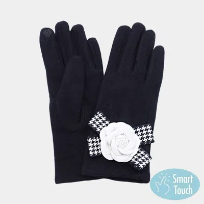 Fashnzfab Flower Bow Accent Elegant Smart Touch Gloves In Black
