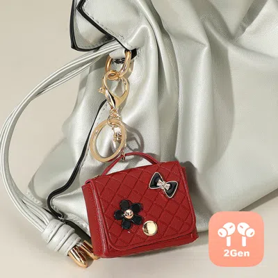 Fashnzfab Flower Bow Charm Embellished Faux Leather Mini Purse Keychain / Bag Charm In Brown