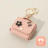Fashnzfab Flower Bow Charm Embellished Faux Leather Mini Purse Keychain / Bag Charm In Pink