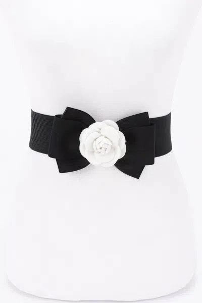 Fashnzfab Flower Bow Elastic Belt In Black