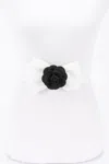 Fashnzfab Flower Bow Elastic Belt In White
