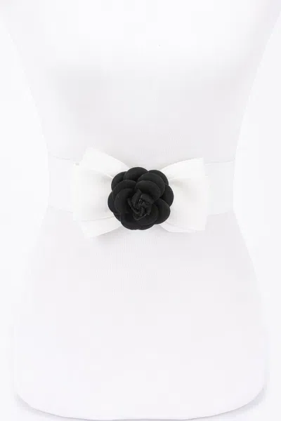 Fashnzfab Flower Bow Elastic Belt In White