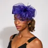 Fashnzfab Flower Bow Feather Mesh Pointed Fascinator / Hat In Blue
