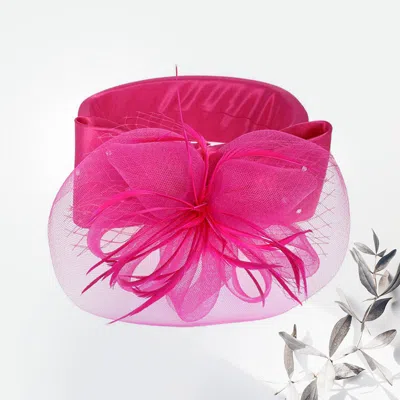 Fashnzfab Flower Bow Feather Mesh Pointed Fascinator / Hat In Pink