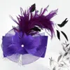 Fashnzfab Flower Bow Mesh Feather Pointed Fascinator / Hat In Blue