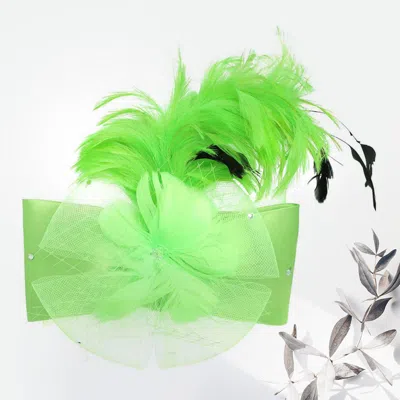Fashnzfab Flower Bow Mesh Feather Pointed Fascinator / Hat In Green
