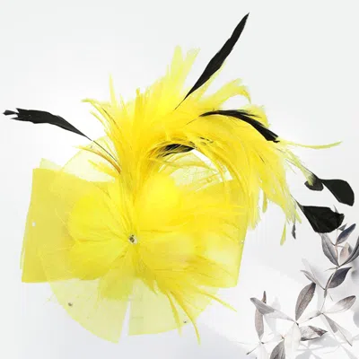 Fashnzfab Flower Bow Mesh Feather Pointed Fascinator / Hat In Yellow