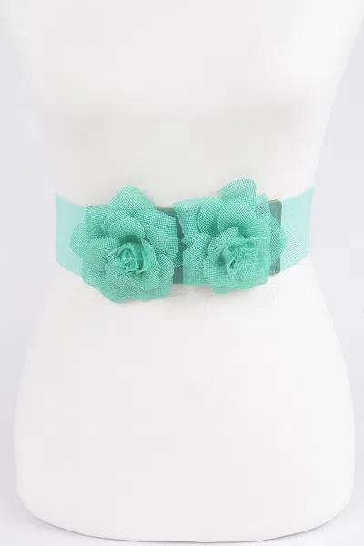 Fashnzfab Flower Buckle Elastic Belt In Green