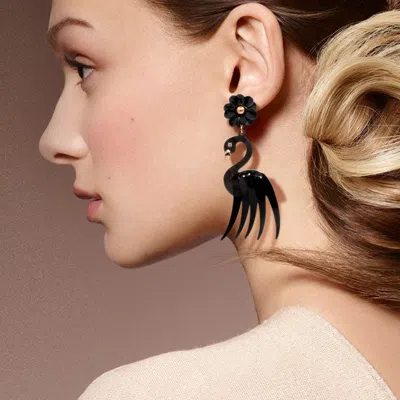 Fashnzfab Flower Celluloid Acetate Flamingo Link Dangle Earrings In Black