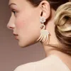 Fashnzfab Flower Celluloid Acetate Flamingo Link Dangle Earrings In White