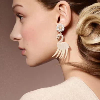 Fashnzfab Flower Celluloid Acetate Flamingo Link Dangle Earrings In White